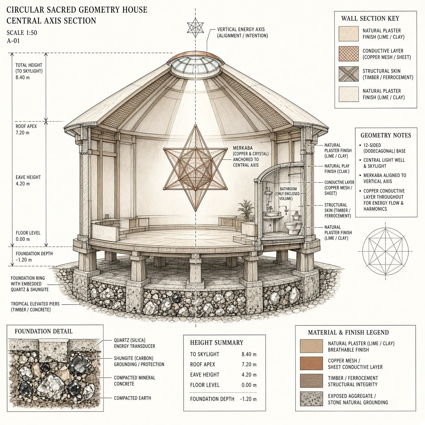 Conceptual rendering — section through a twelve-sided circular home, showing how it is made